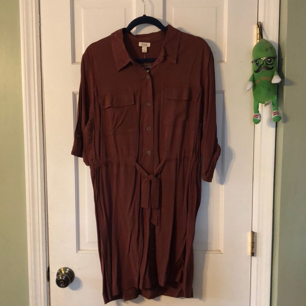 A.n.a. Large Button Down Shirtdress in Sable Red